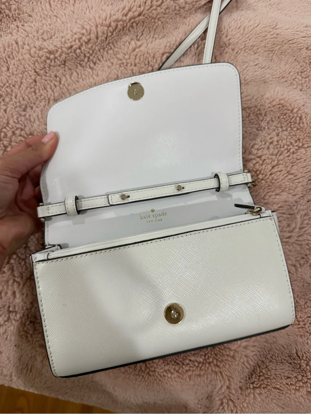 kate spade White Saffiano Leather Crossbody with Gold Hardware